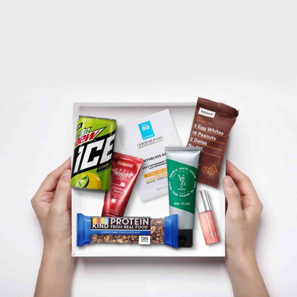 Example of Amazon Sample Box, which Amazon customers receive as part of a trial program. The box is designed by Artificial Intelligence